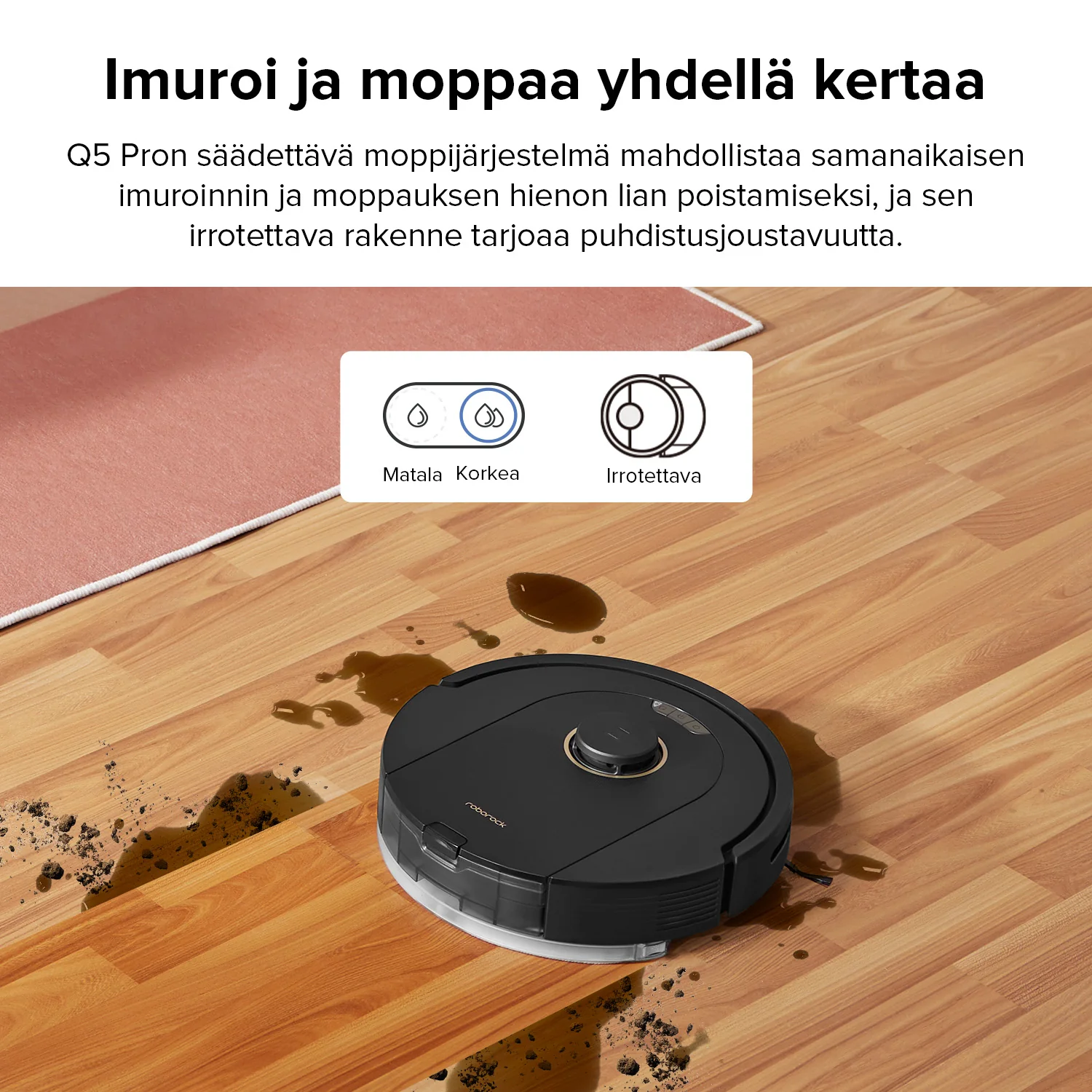 Roborock Q5 Pro -robotti-imuri ja -moppi - 5500 Pa Korkea Imuteho - Image 2