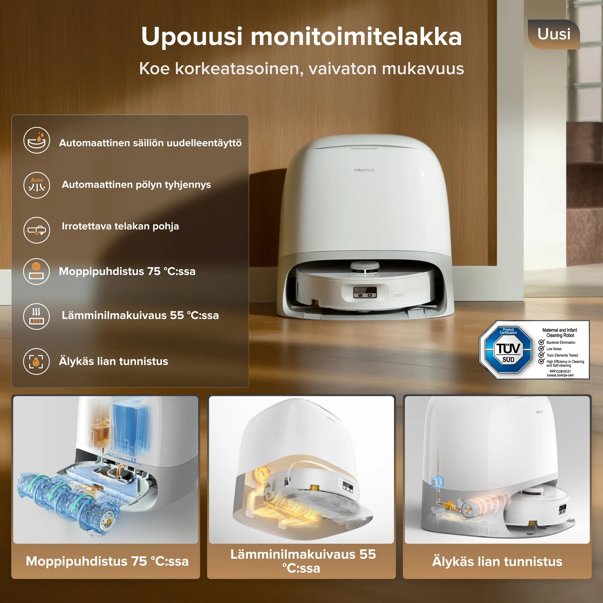 Roborock Qrevo Curv 2 Flow, telamopilla ja monitoimitelakalla varustettu robotti-imuri - Image 10