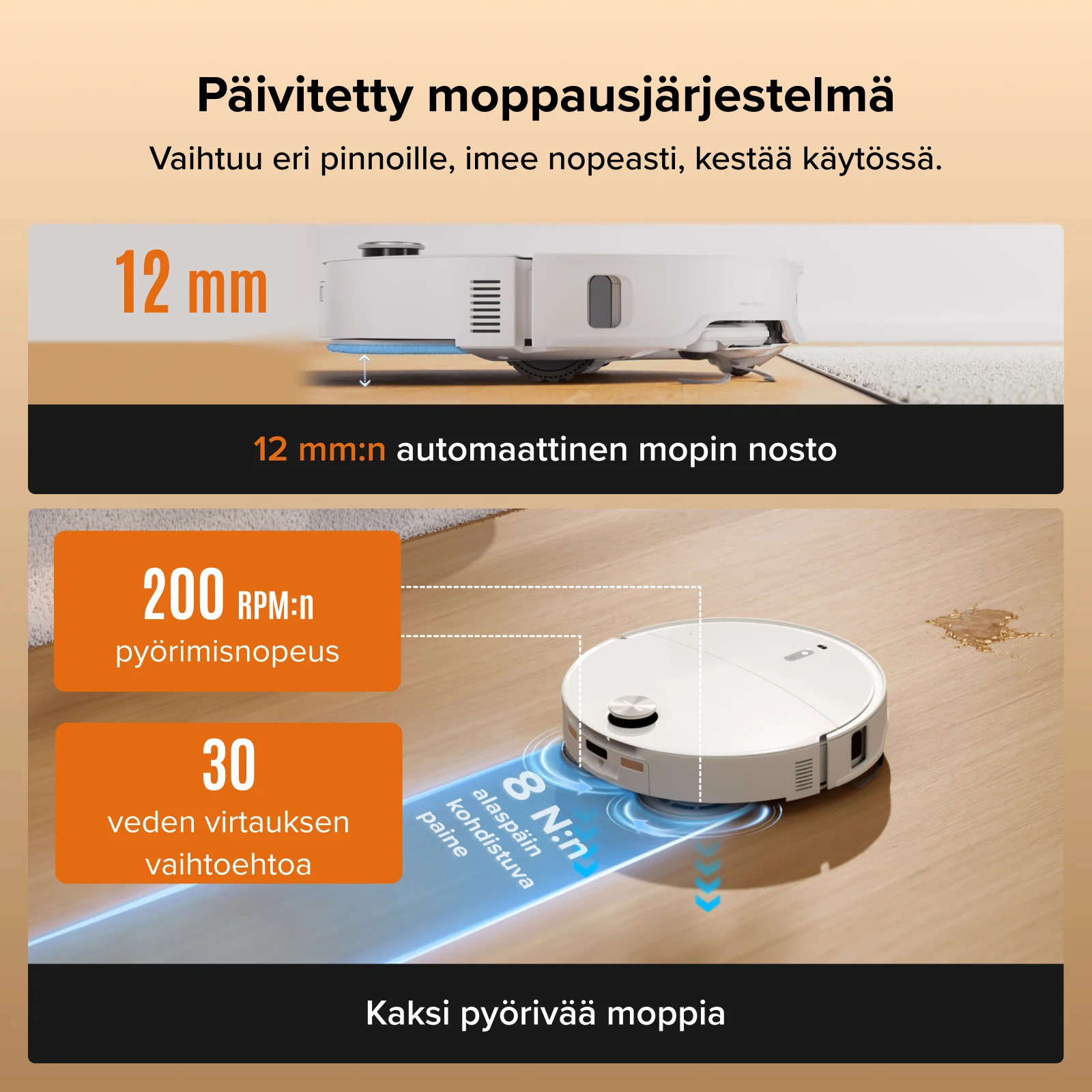 Roborock Qrevo Edge 2 - 25 000 Pa:n HyperForce-imuteho ja Dual Anti-Tangle -järjestelmä - Image 3