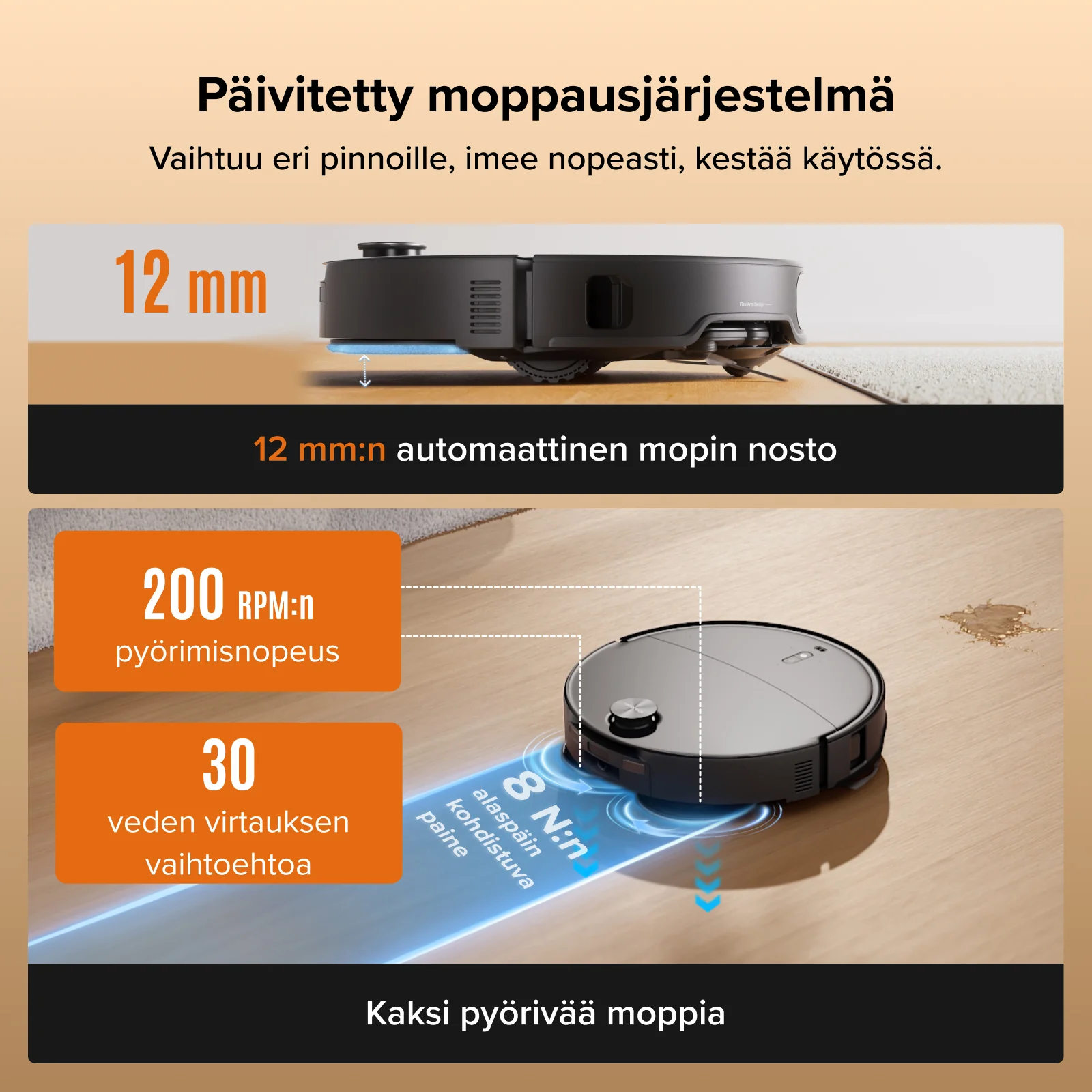Roborock Qrevo Edge 2 - 25 000 Pa:n HyperForce-imuteho ja Dual Anti-Tangle -järjestelmä - Image 30
